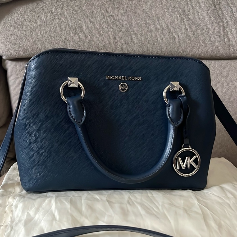 MICHAEL KORS Edith Small Saffiano Leather Satchel, navy mini bag
